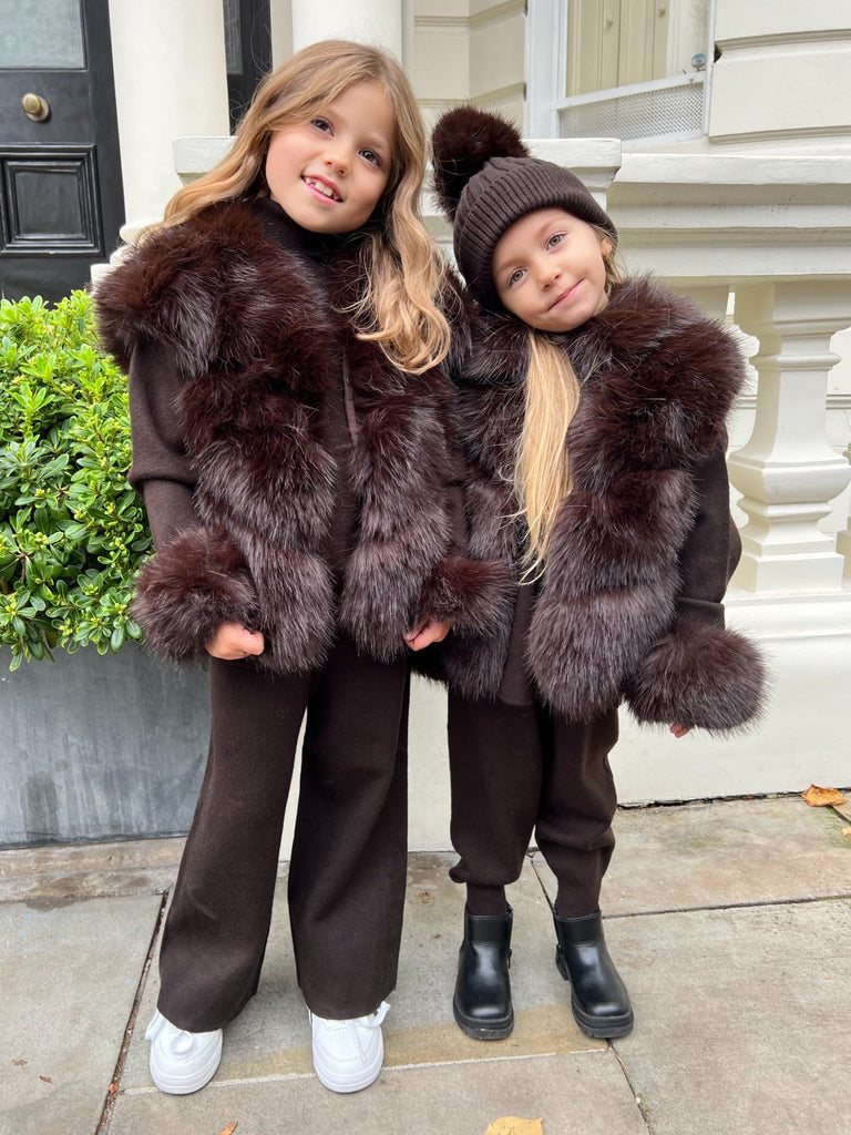 Childrens Chocolate Premium Faux Fur Short Gilet - H&L