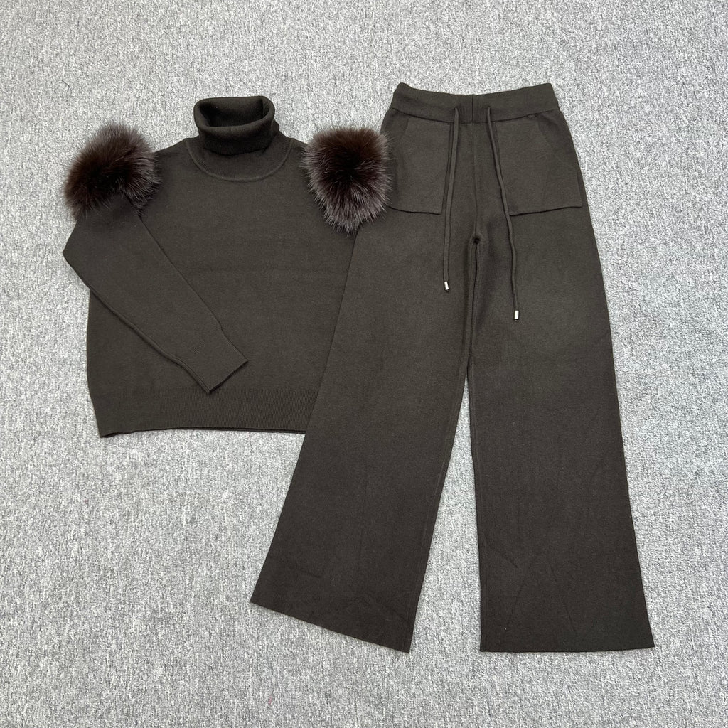 Childrens Chocolate Premium Faux Fur Wide Leg Tracksuit - H&L