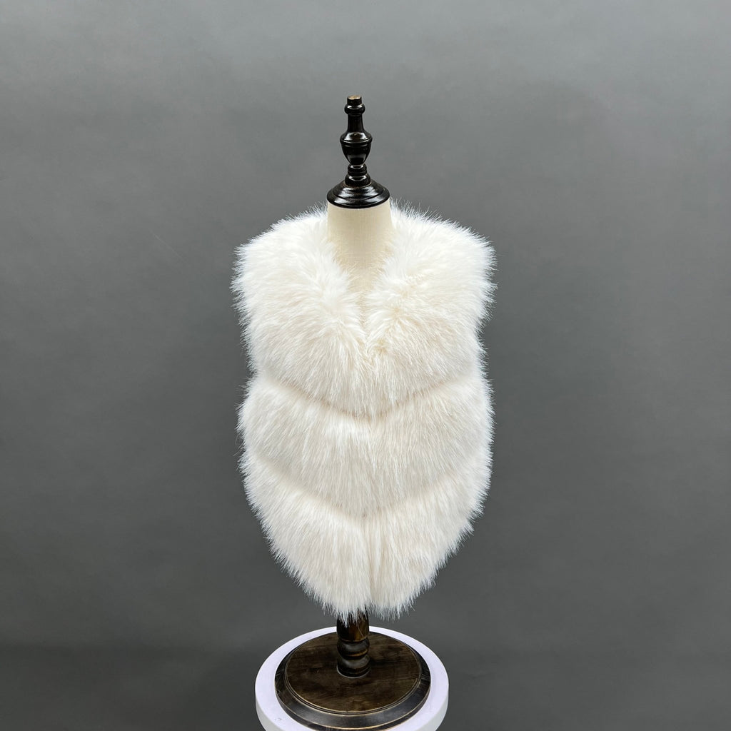 Childrens Cream Premium Faux Fur Short Gilet - H&L