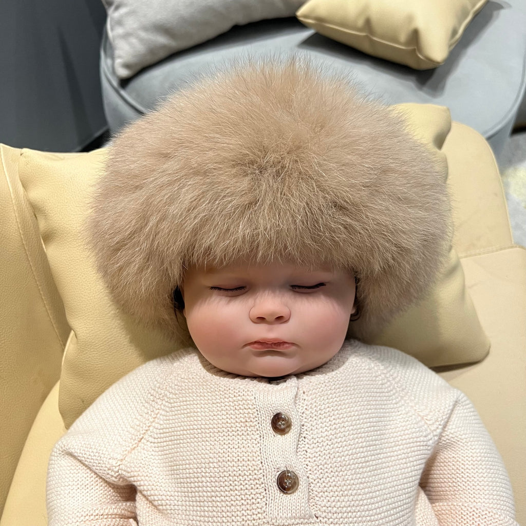 Childrens Dark Beige Luxury Fur Headband - H&L