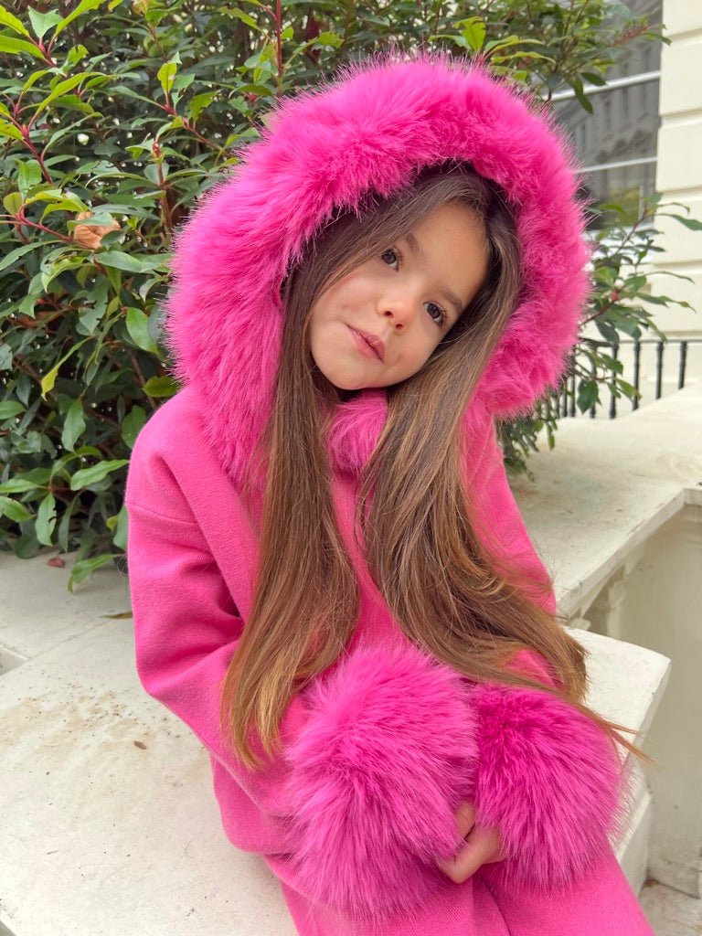 Childrens Hot Pink Premium Faux Fur Hood & Cuff Tracksuit - H&L