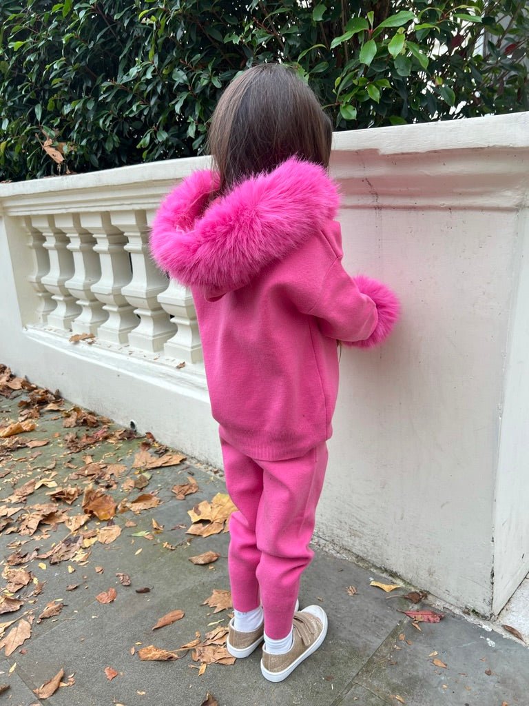 Childrens Hot Pink Premium Faux Fur Hood & Cuff Tracksuit - H&L