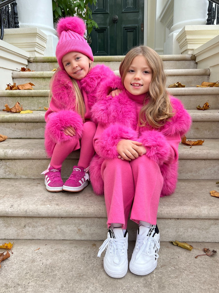 Childrens Hot Pink Premium Faux Fur Short Gilet - H&L