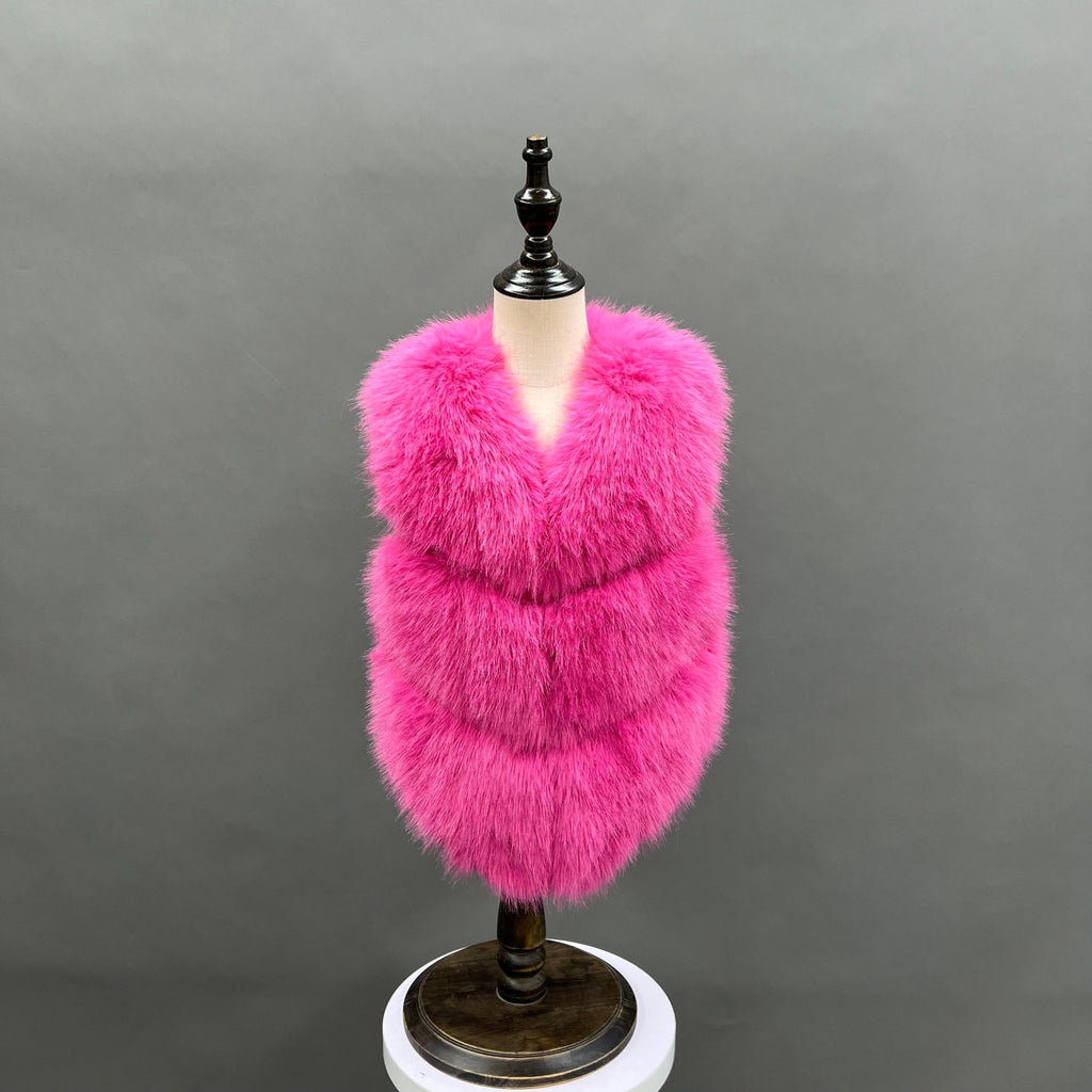 Childrens Hot Pink Premium Faux Fur Short Gilet - H&L