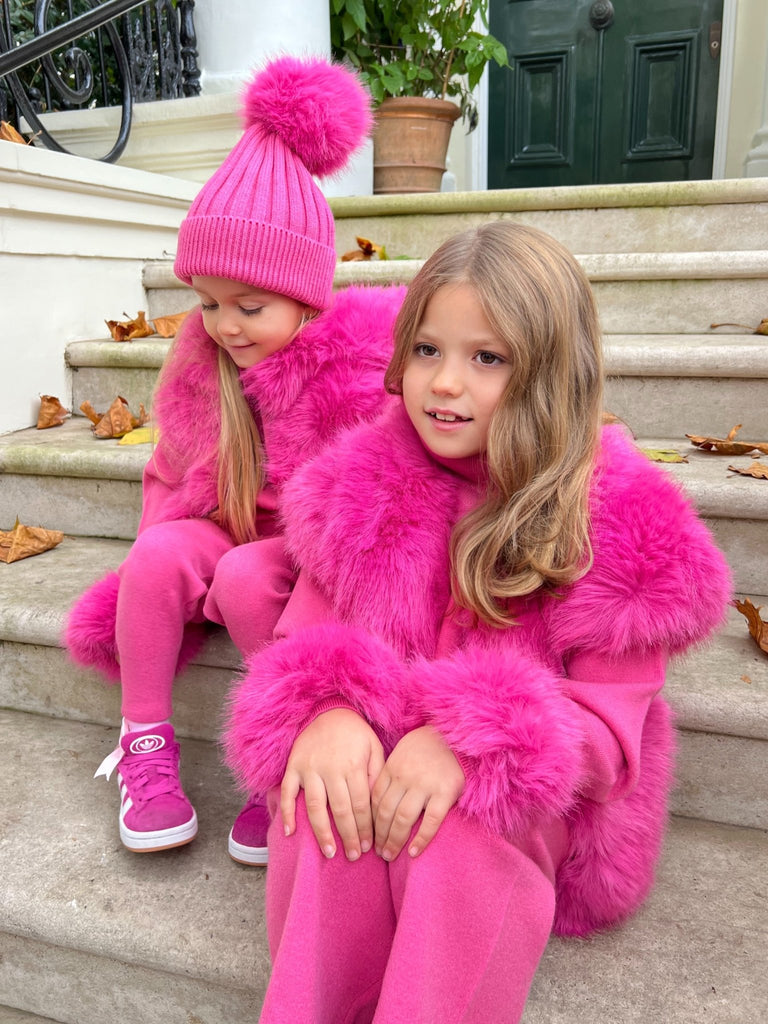 Childrens Hot Pink Premium Faux Fur Short Gilet - H&L