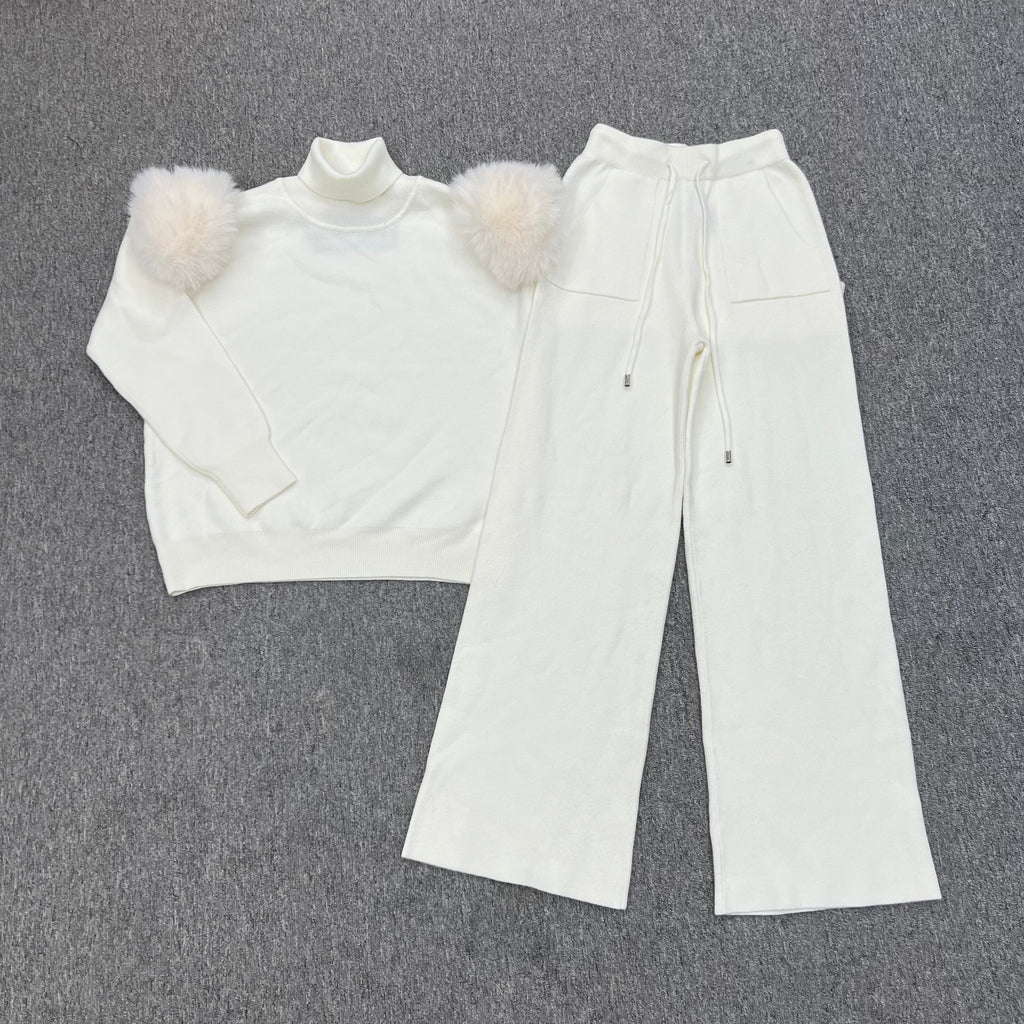 Childrens Light Beige Premium Faux Fur Wide Leg Tracksuit - H&L