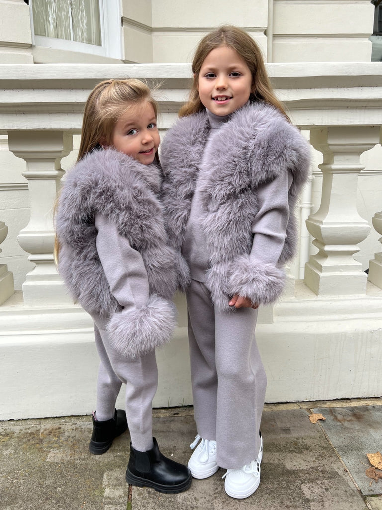 Childrens Light Grey Premium Faux Fur Short Gilet - H&L