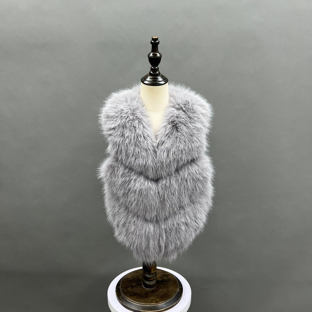 Childrens Light Grey Premium Faux Fur Short Gilet - H&L