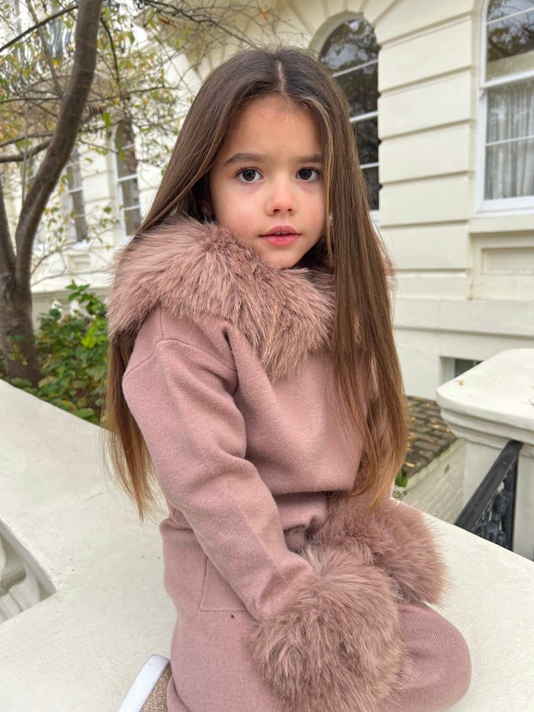 Childrens Taupe Premium Faux Fur Hood & Cuff Tracksuit - H&L