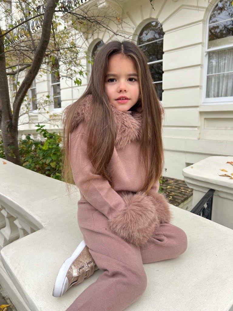 Childrens Taupe Premium Faux Fur Hood & Cuff Tracksuit - H&L