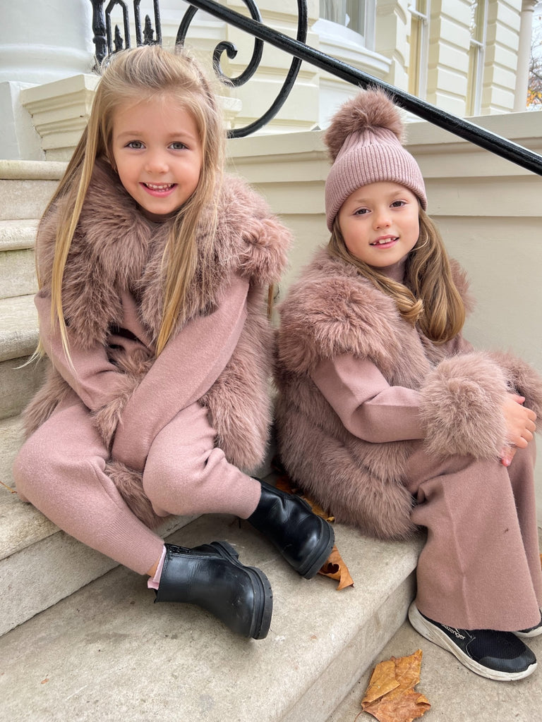 Childrens Taupe Premium Faux Fur Short Gilet - H&L