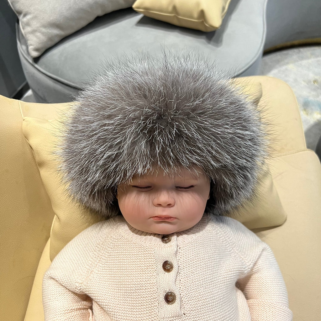 Childrens Two Tone Grey Luxury Fur Headband - H&L