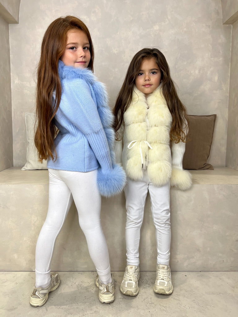 Childrens White Luxury Fur Cardigan - H&L