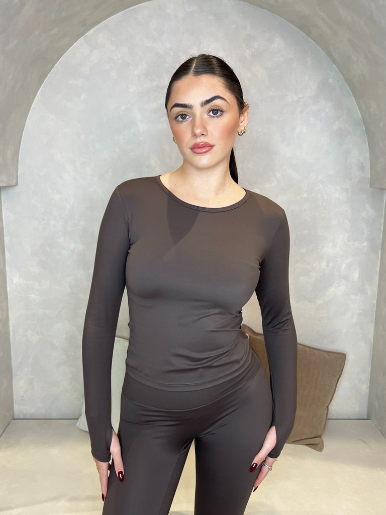 Chocolate Long Sleeve Top And Legging Athleisure Set - H&L