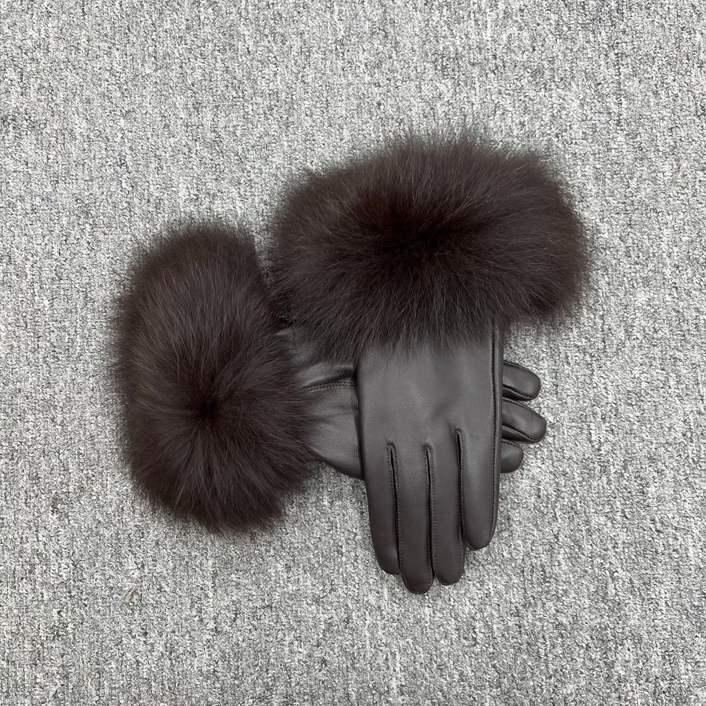 Chocolate Luxury Fur Leather Gloves - H&L