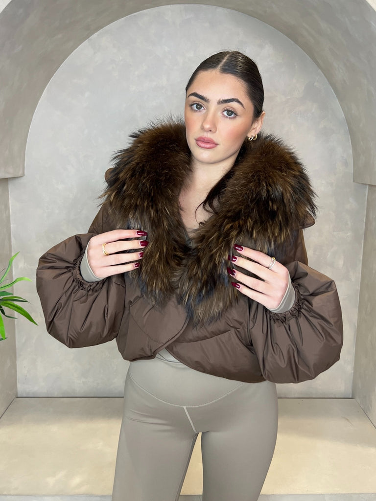 Chocolate Luxury Fur Trim Crop Jacket - H&L