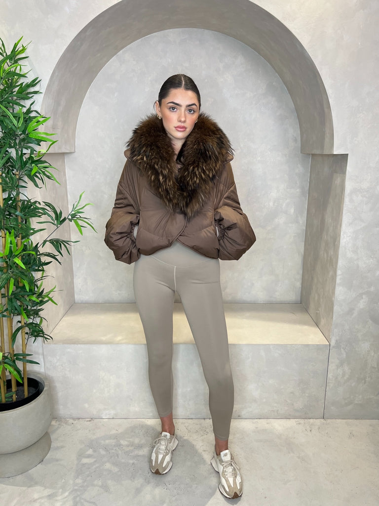 Chocolate Luxury Fur Trim Crop Jacket - H&L