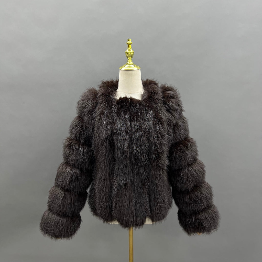 Chocolate Vertical Design Faux Fur Coat - H&L