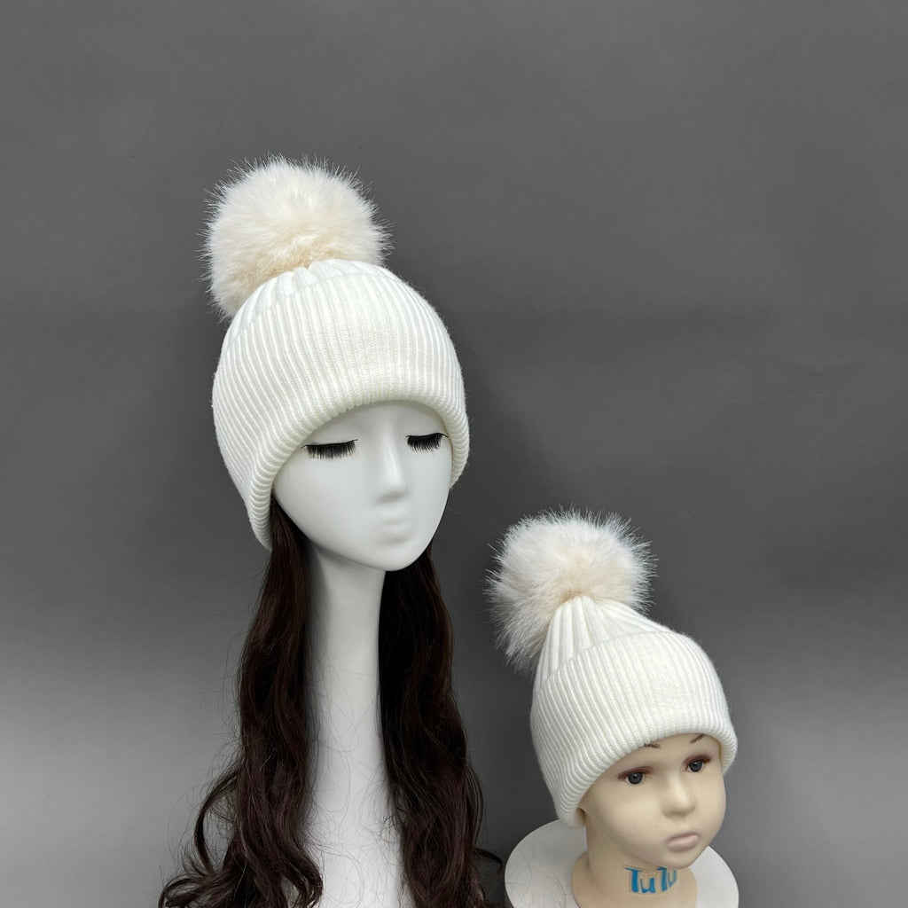 Cream Faux Fur Bobble Hat - H&L