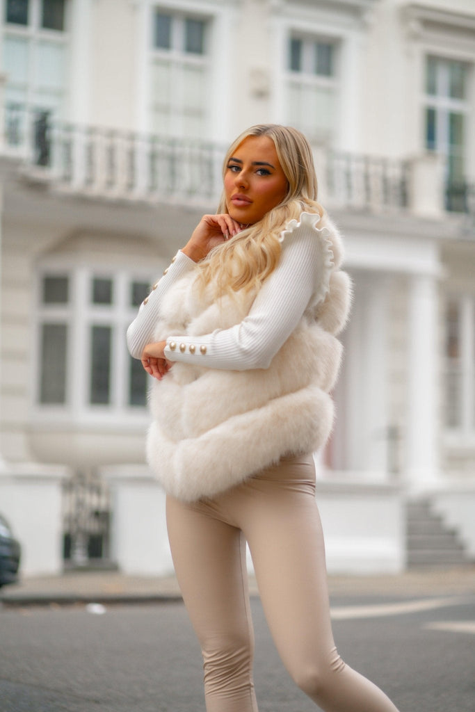 Cream Premium Faux Fur Gilet - H&L