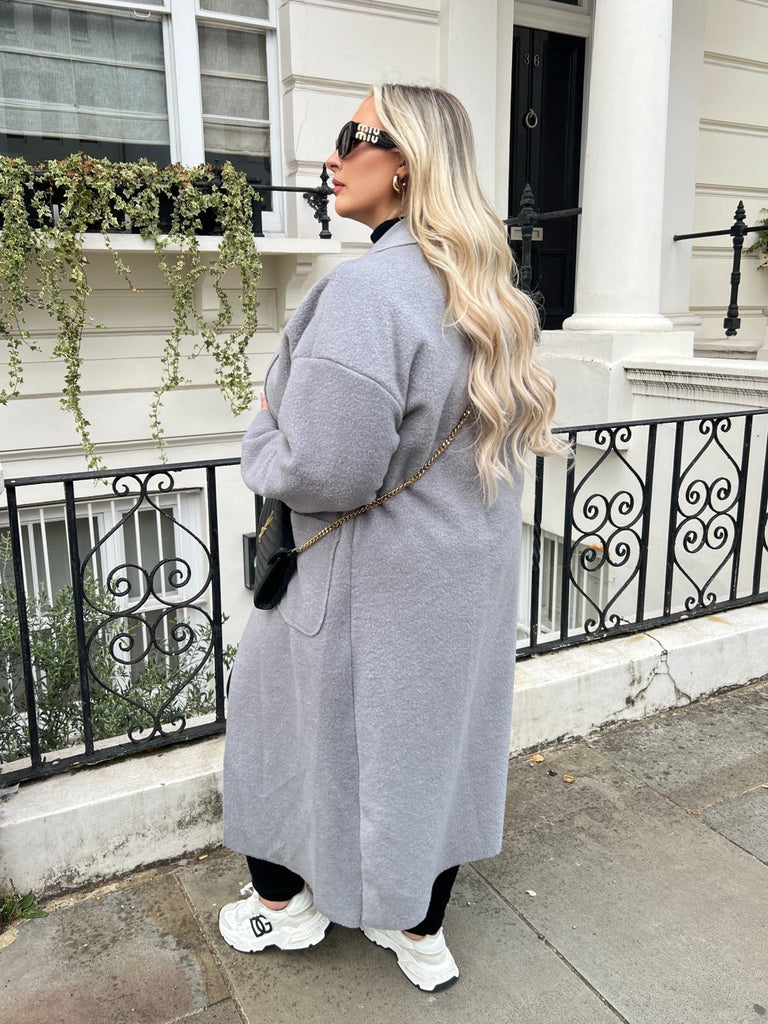 Curve Grey Long Wool Effect Cardigan - H&L