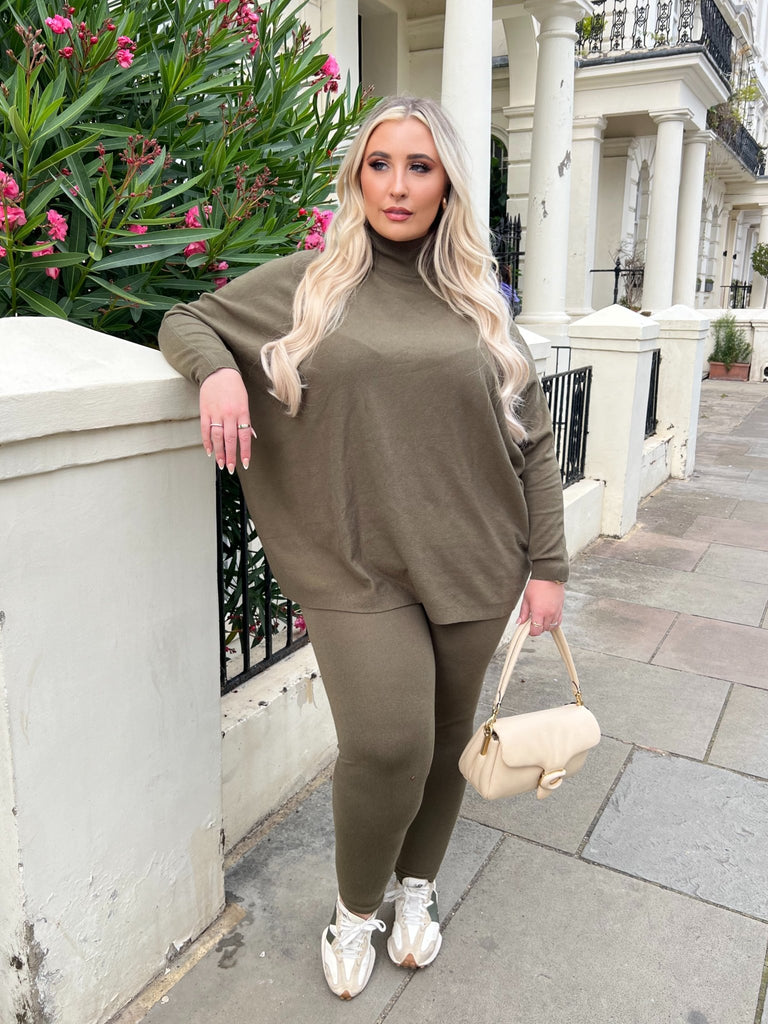 Curve Khaki High Neck Batwing Lounge Set - H&L