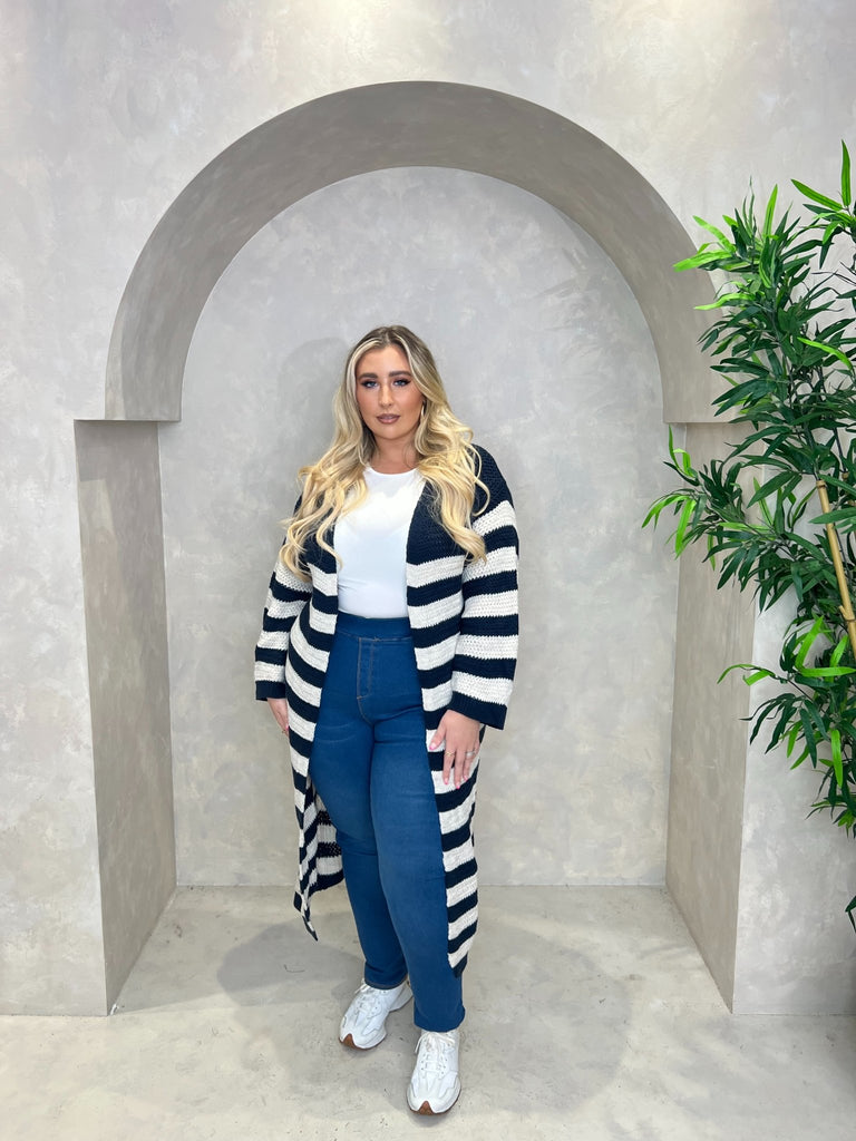 Curve Long Length Stripe Cardigan - H&L