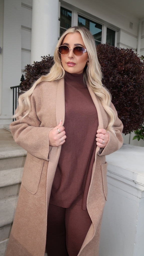 Curve Taupe Long Wool Effect Cardigan - H&L