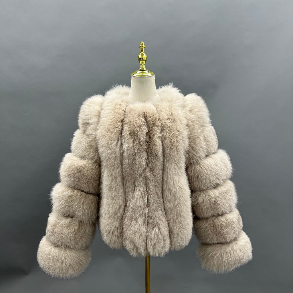 Dark Beige Luxury Fur Vertical Pelt Coat - H&L