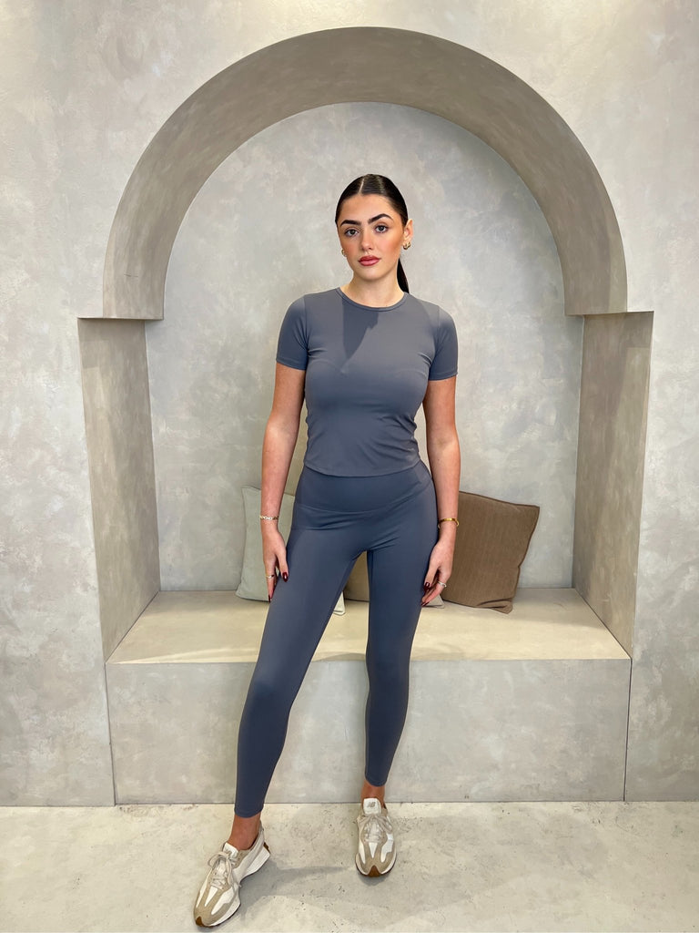 Dark Grey T-Shirt And Legging Athleisure Set - H&L