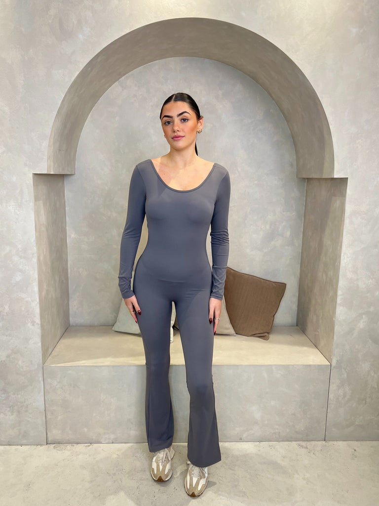 Grey Cut Out Back Unitard - H&L