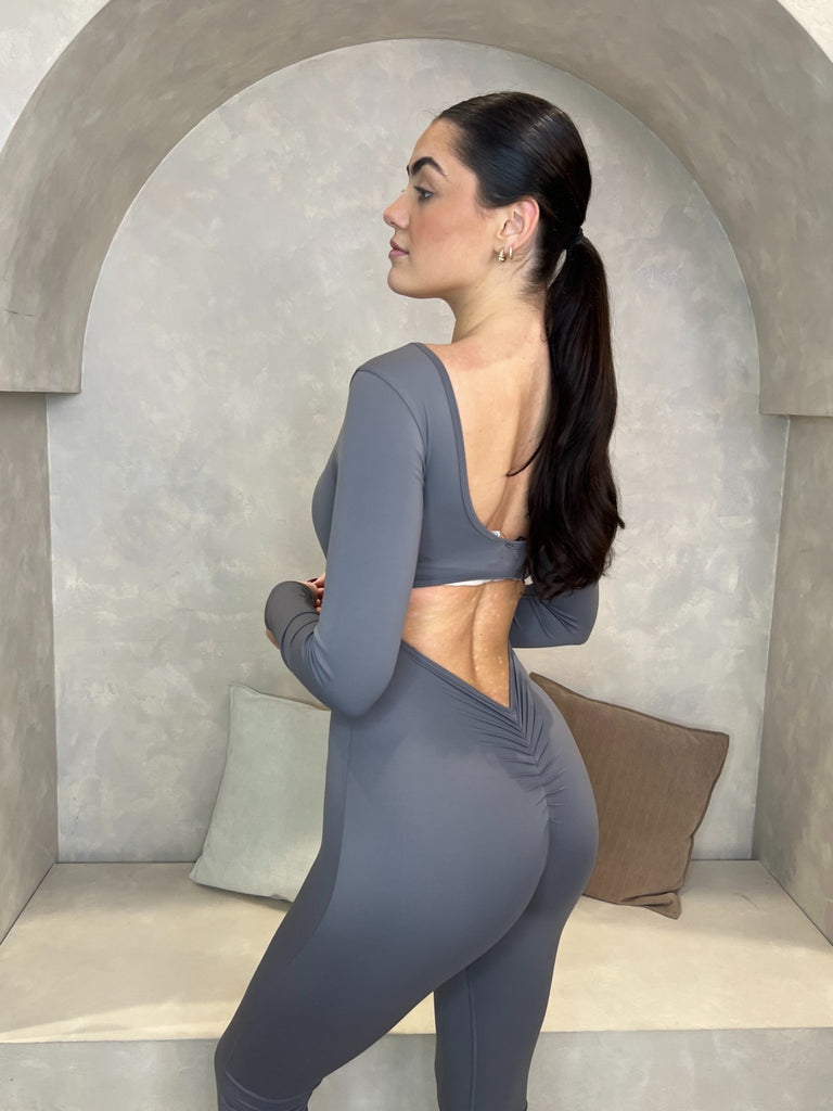 Grey Cut Out Back Unitard - H&L