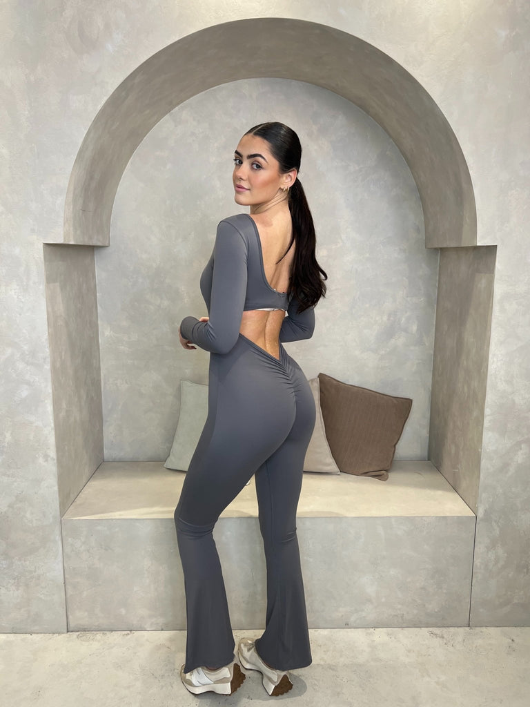 Grey Cut Out Back Unitard - H&L