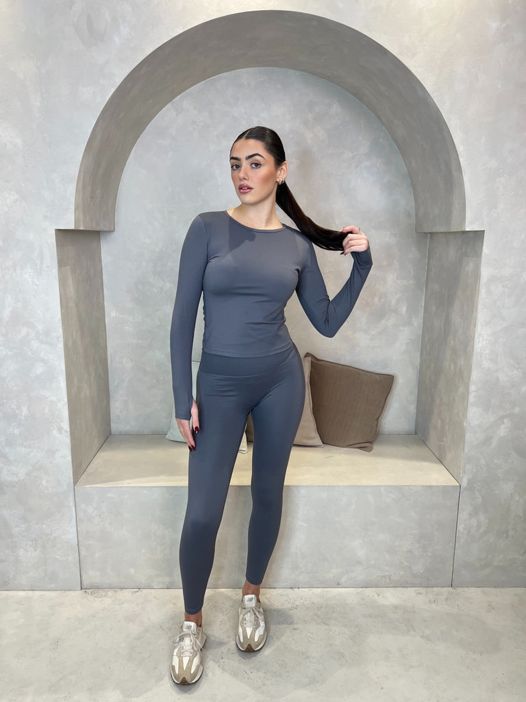 Grey Long Sleeve Top And Legging Athleisure Set - H&L