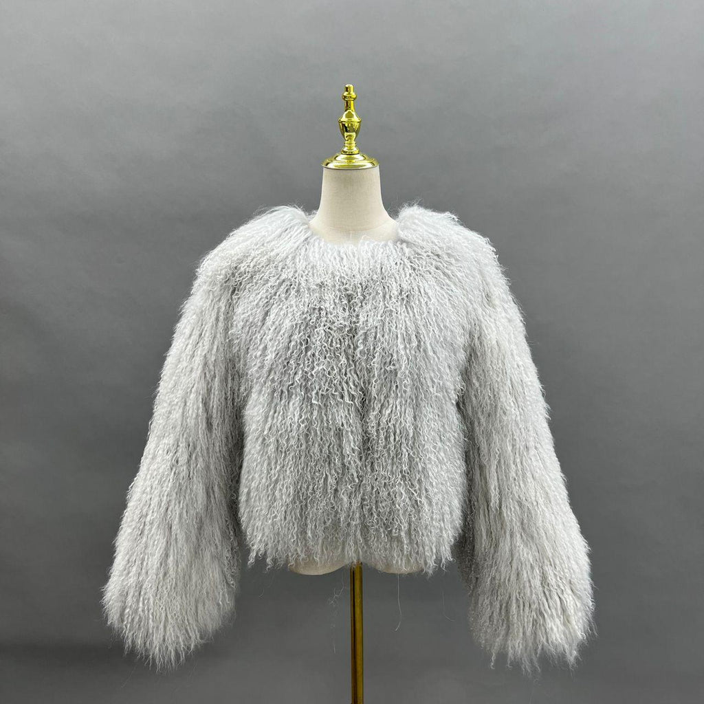 Grey Luxury Mongolian Lamb Fur Coat - H&L