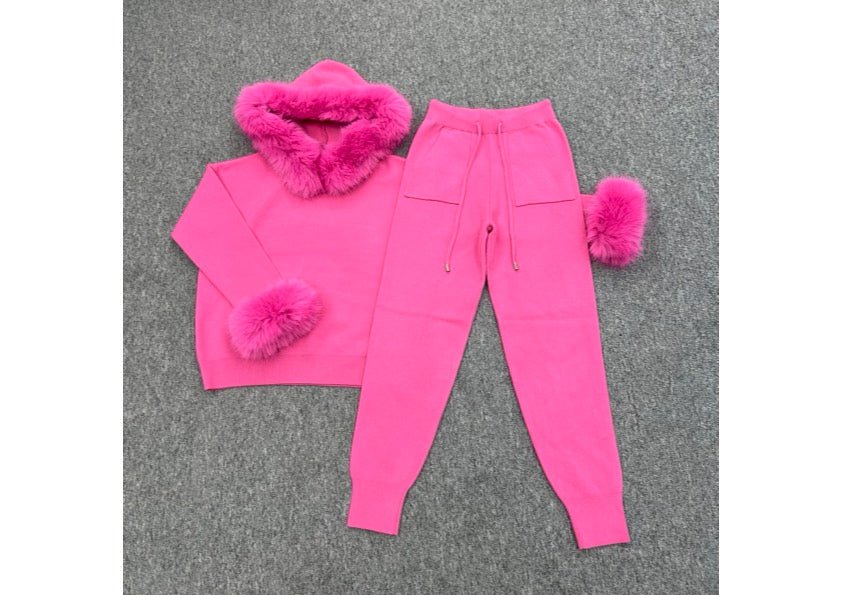 Hot Pink Faux Fur Trim Hood & Cuff Tracksuit - H&L