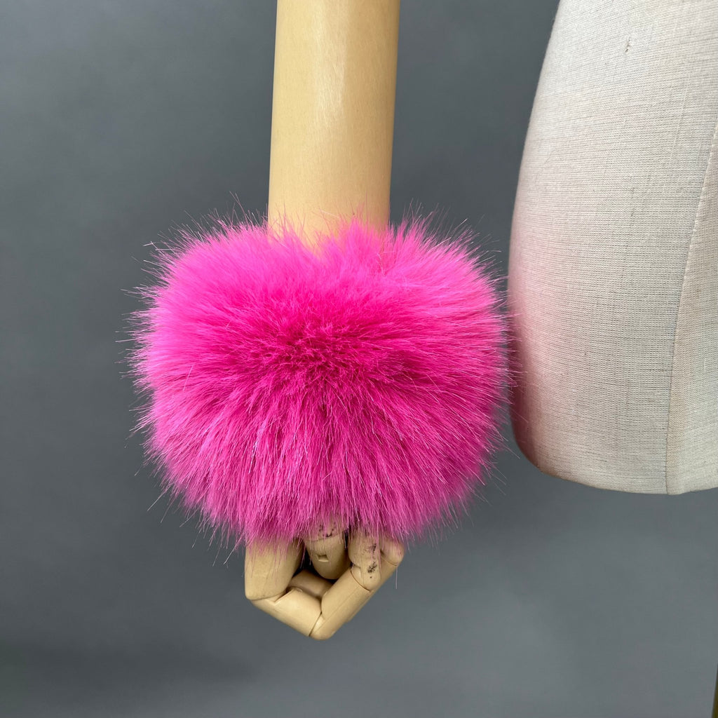 Hot Pink Snap Band Faux Fur Cuffs - H&L