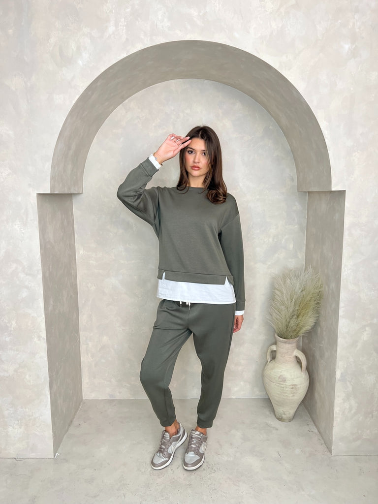 Khaki Contrast Hem Sweatshirt - H&L