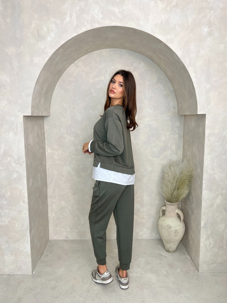 Khaki Contrast Hem Sweatshirt - H&L