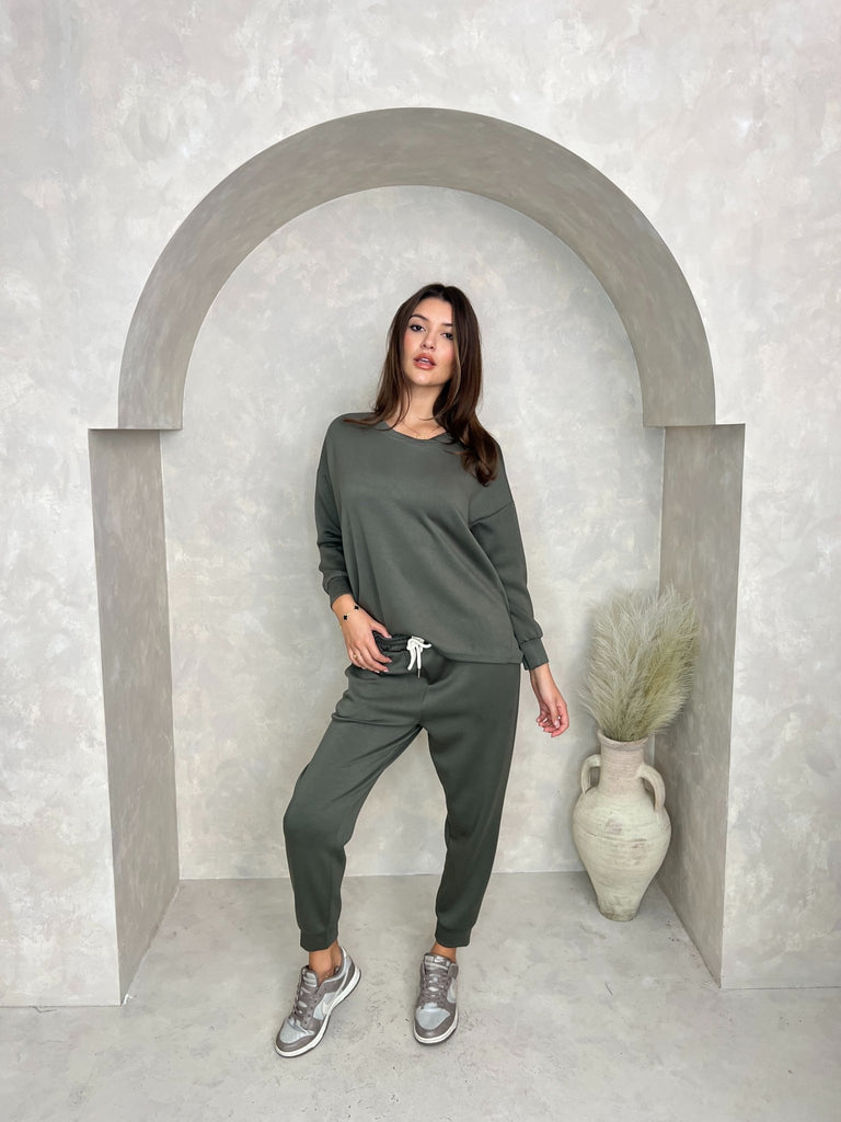 Khaki Round Neck Sweatshirt - H&L