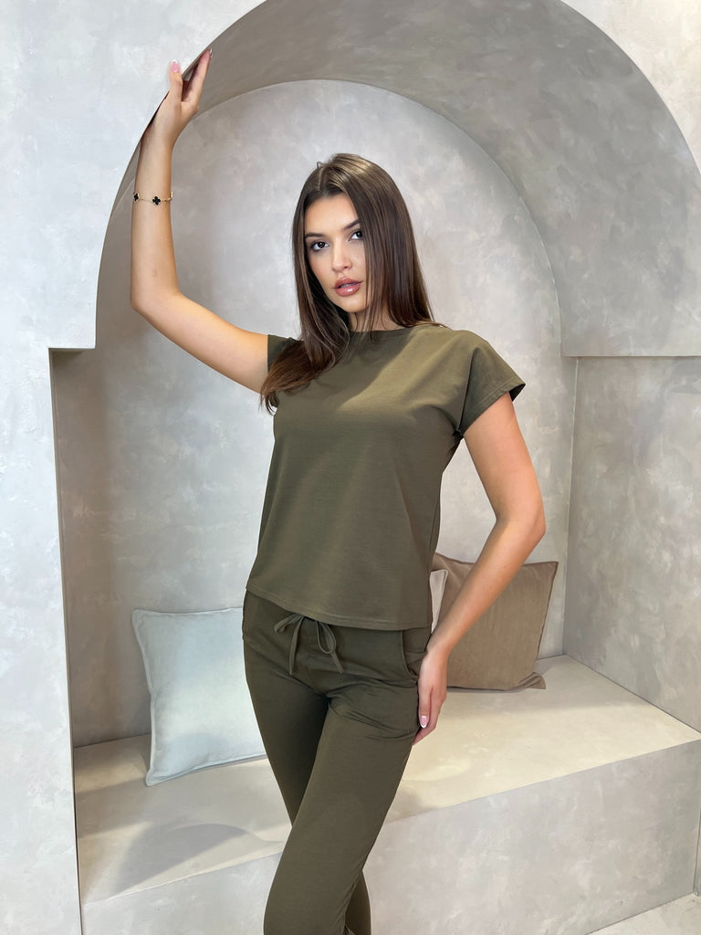 Khaki Short Sleeve Drawstring Tracksuit - H&L