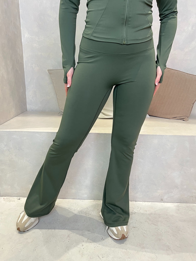 Khaki Zip Jacket Wide Leg Trouser Set - H&L