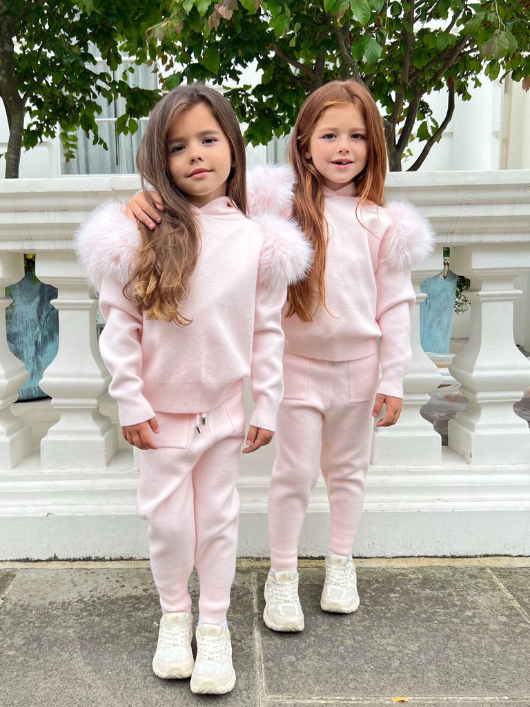 Kids Baby Pink Premium Faux Fur Tracksuit - H&L