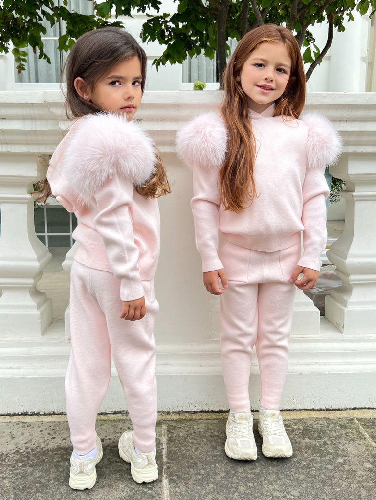 Kids Baby Pink Premium Faux Fur Tracksuit - H&L