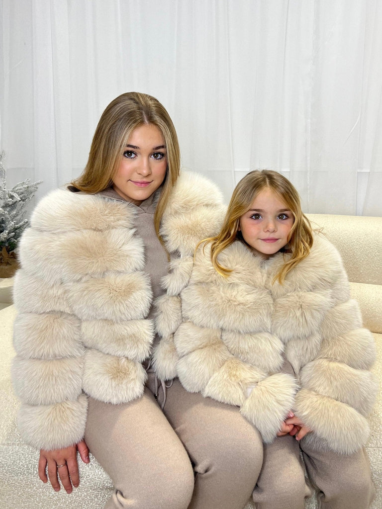 Kids Beige Luxury Fur Coat - H&L