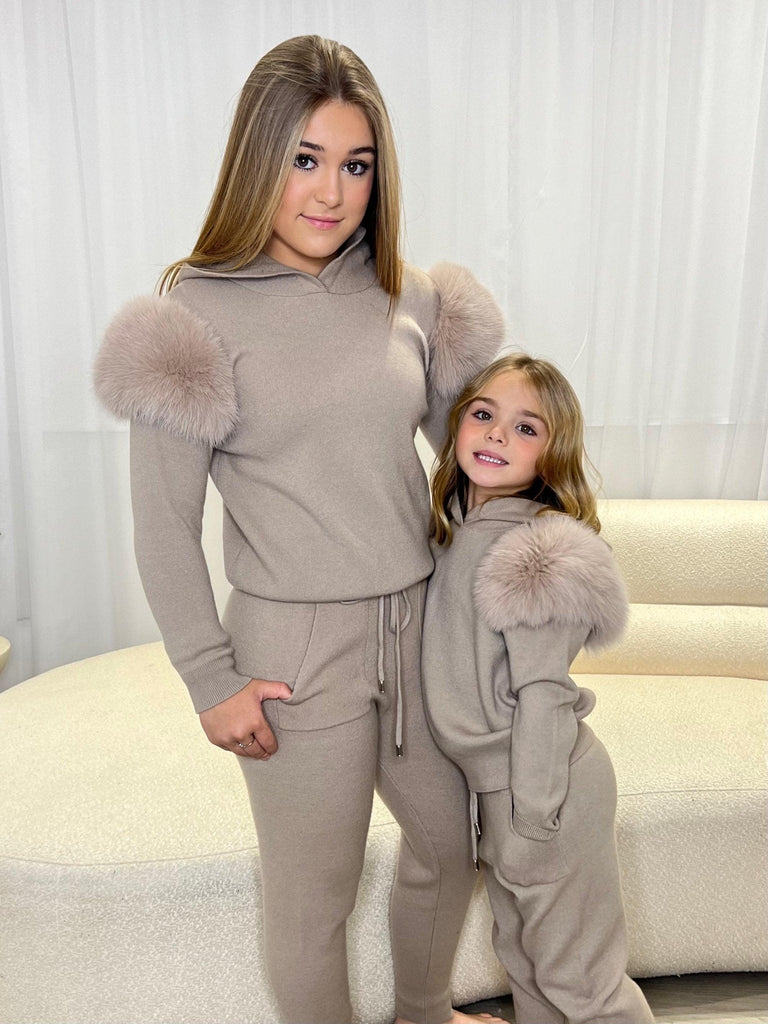 Kids Beige Luxury Fur Tracksuit - H&L