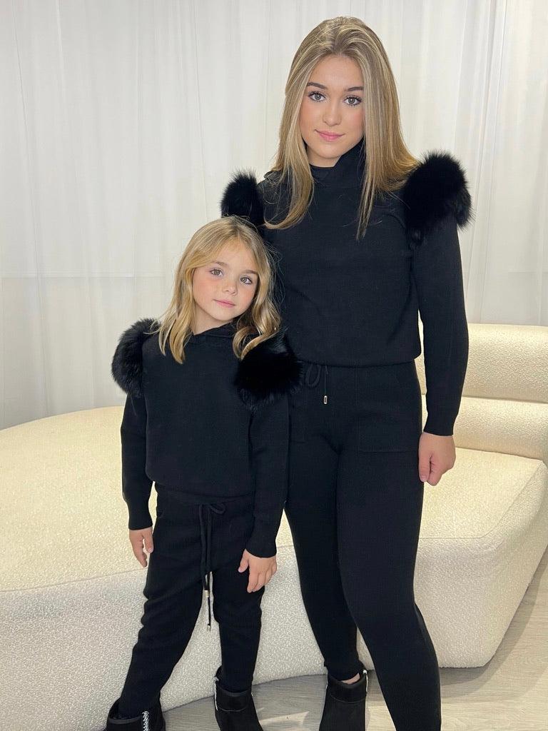 Kids Black Luxury Fur Tracksuit - H&L