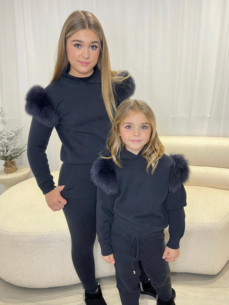 Kids Charcoal Luxury Fur Tracksuit - H&L