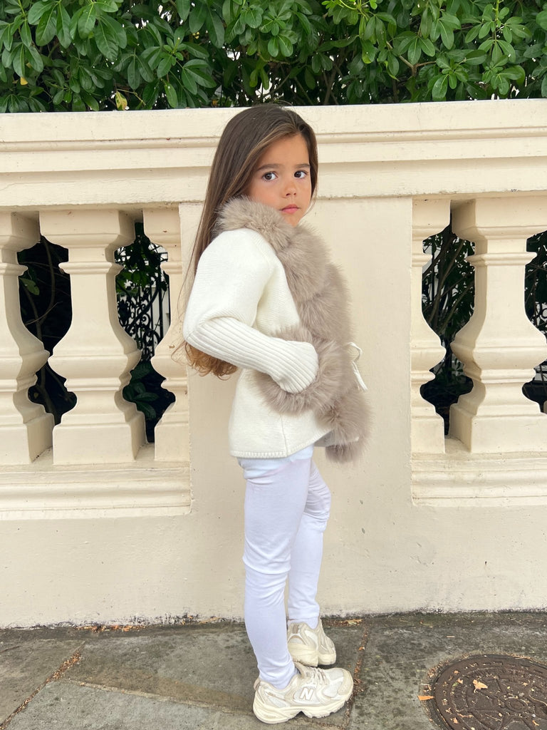 Kids Cream/Beige Premium Faux Fur Cardigan - H&L