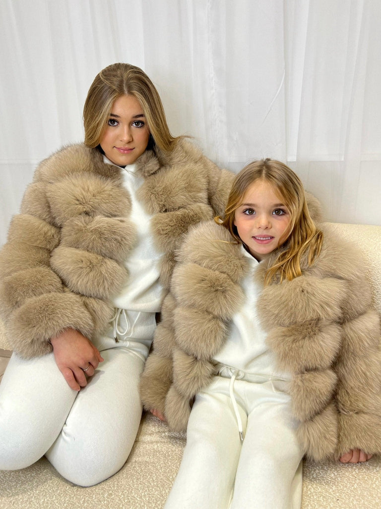 Kids Dark Beige Luxury Fur Coat - H&L